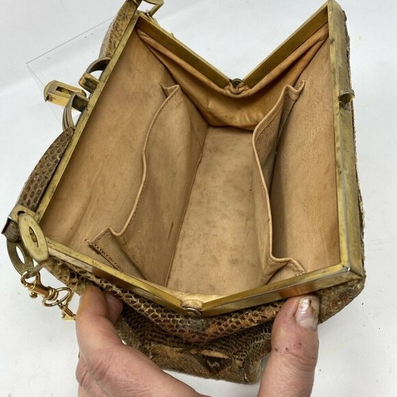 Vintage Structured Brass Frame Snakeskin Purse - Picture 7 of 13